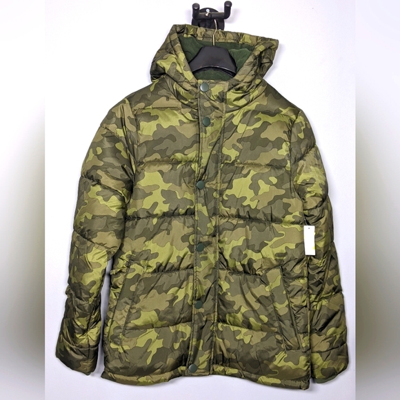 NEW Amazon Essentials Mens Heavyweight Long-Sleeve Hooded Puffer Coat Camo Sz XS - Picture 1 of 2